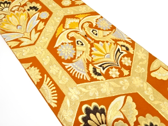 JAPANESE KIMONO / ANTIQUE FUKURO OBI / SILK / WOVEN FLOWER & BIRD SARASA